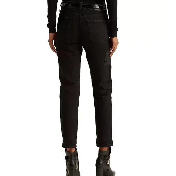 NWT Lauren Ralph Lauren Patchwork Relaxed Tapered Jean Black Wash - Picture 6 of 6